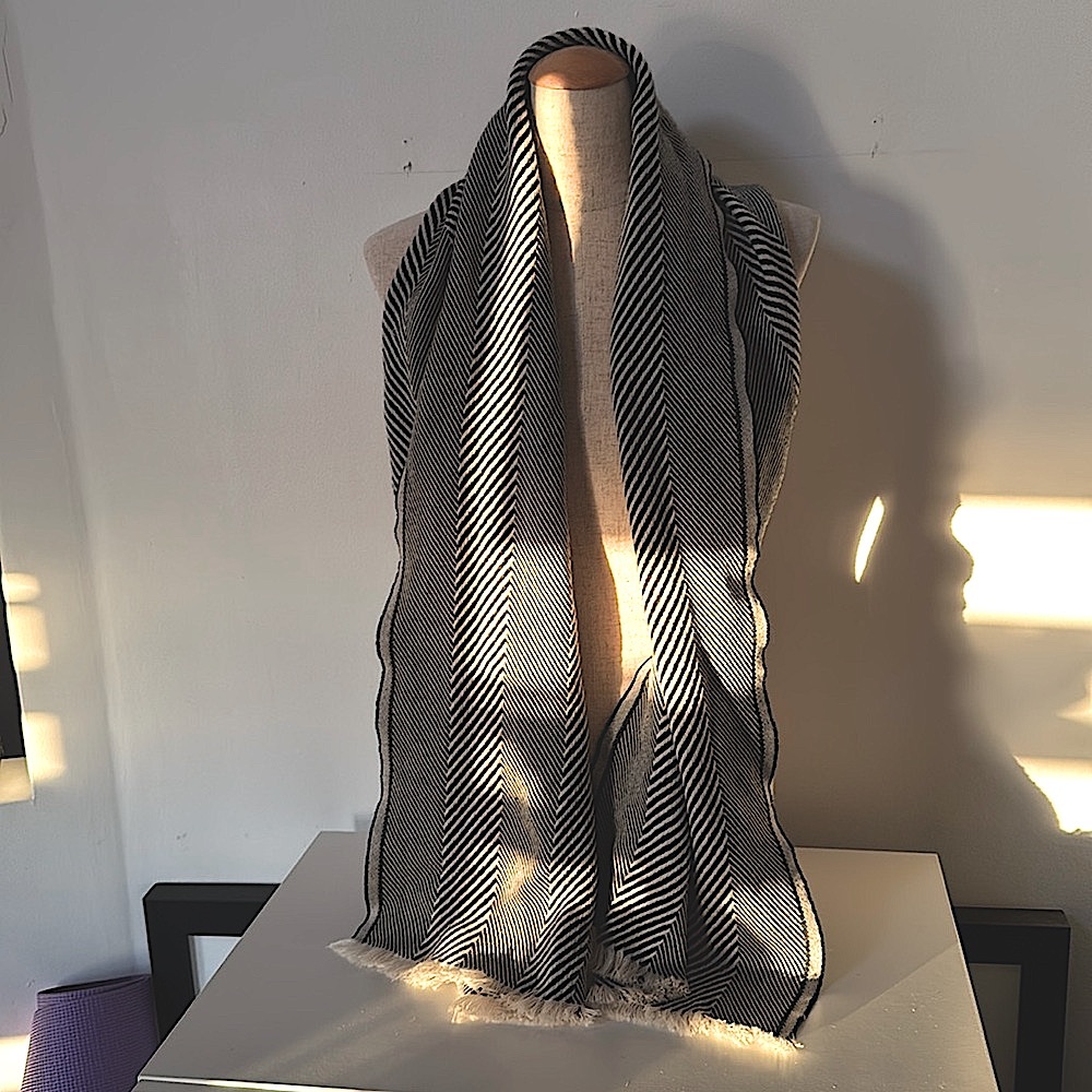 NWOT!!Beautiful Black and Cream Scarf /Wrap with Fringe